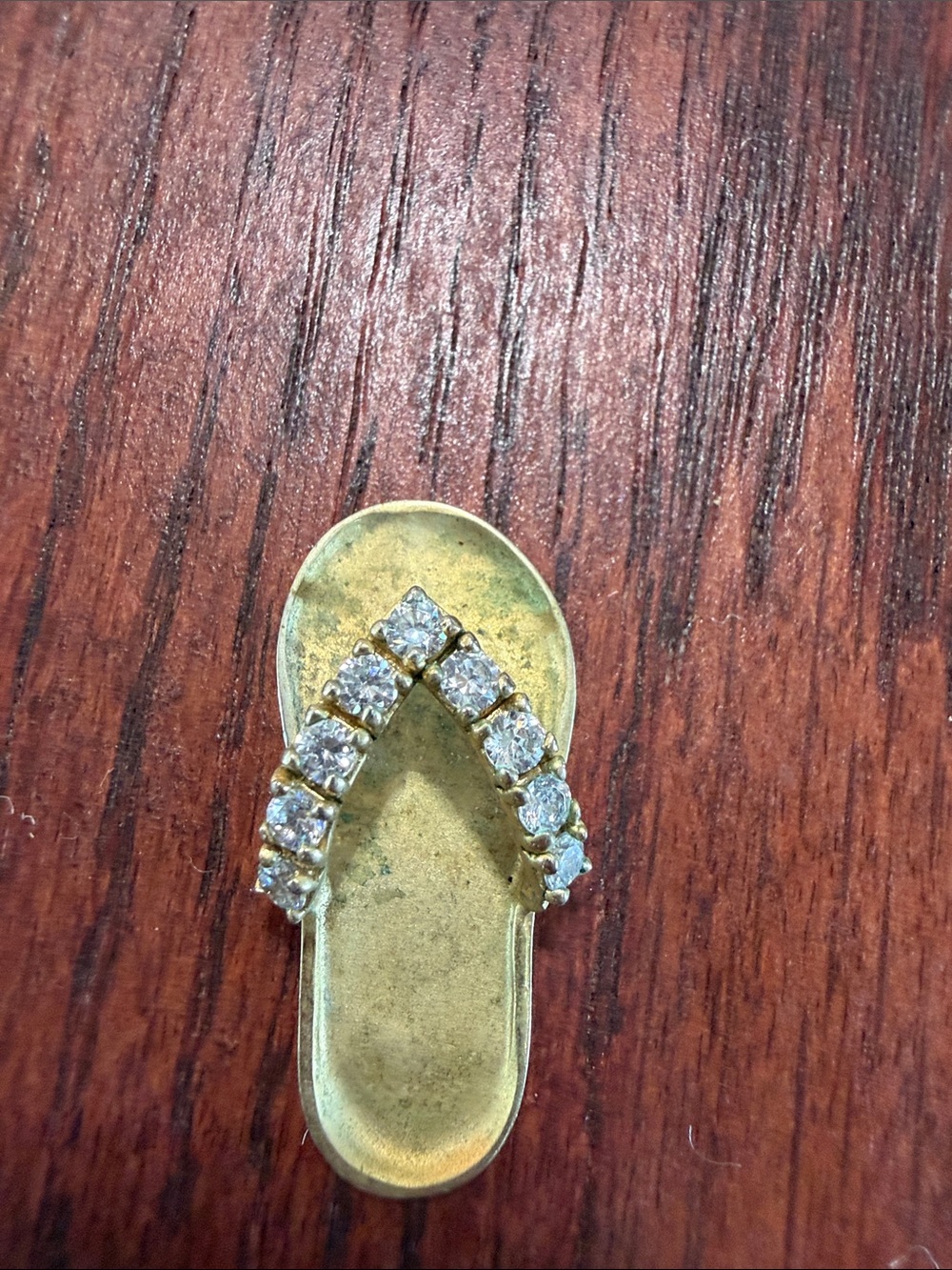 Gold Plated Rhinestone Flip Flop - Jewelry Accessory